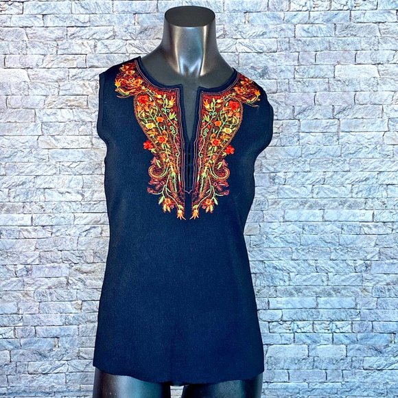 Joseph A Tops - JOSEPH A. Women's Tunic Top with Embroidered Neckline - Size XL